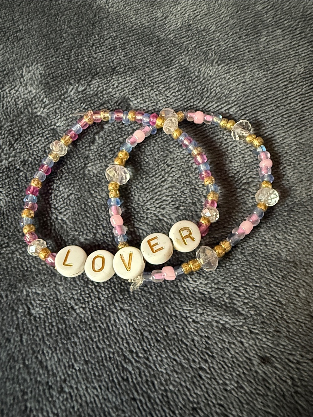 Taylor Swift Pink Purple Gold Beaded 'LOVER' Bracelet Set